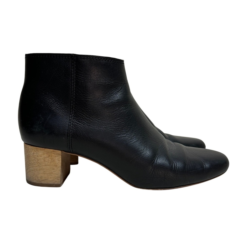 Madewell Lucien Boot Black Leather Ankle Wood‎ Block Heel Side Zip Women's 9
